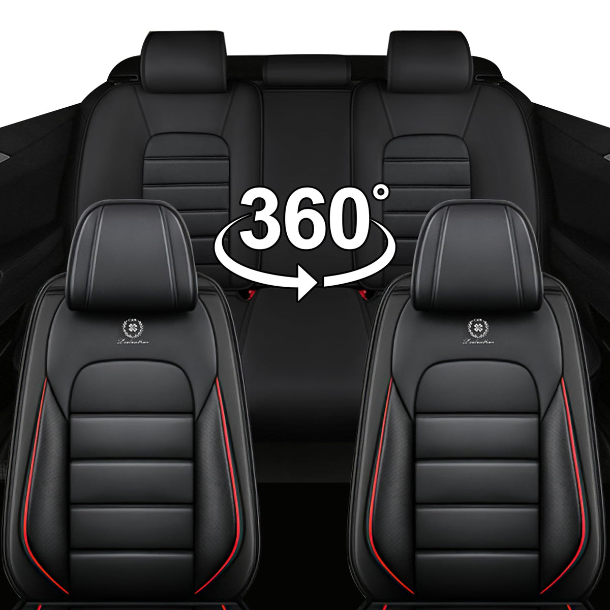 Waterproof Nappa Leather Car Seat Covers Standard 5 Seats Black & Red N941
