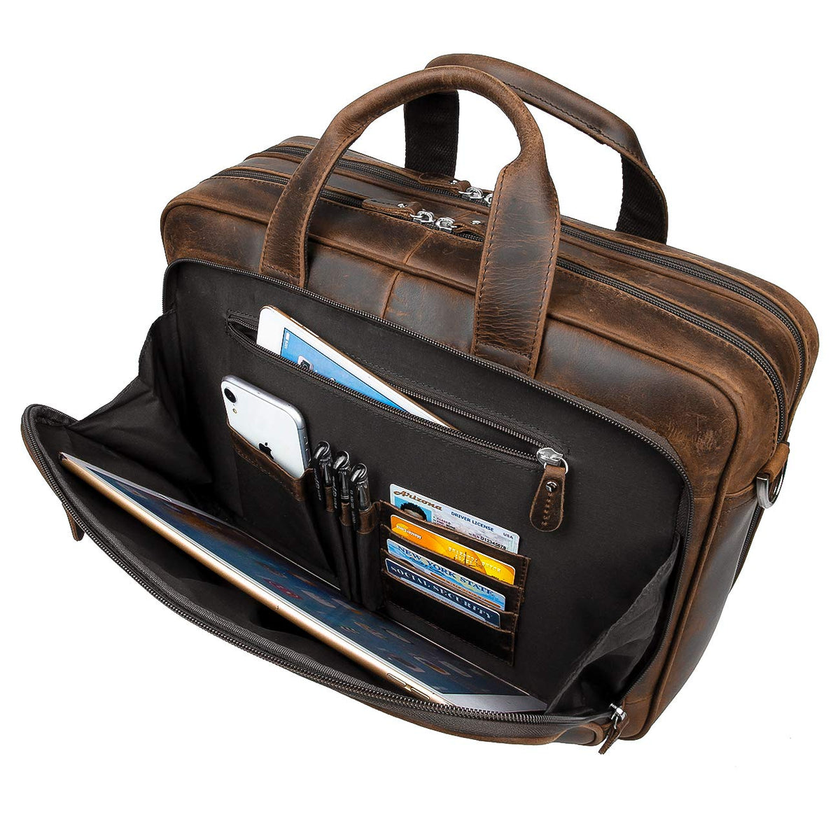 Leather 16" Laptop Briefcase with Luggage Strap C861