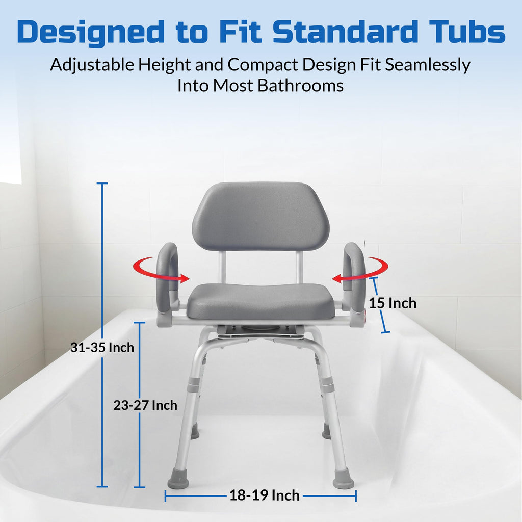 Gray Pivoting Shower Chair with Padded Back and Arms U1397