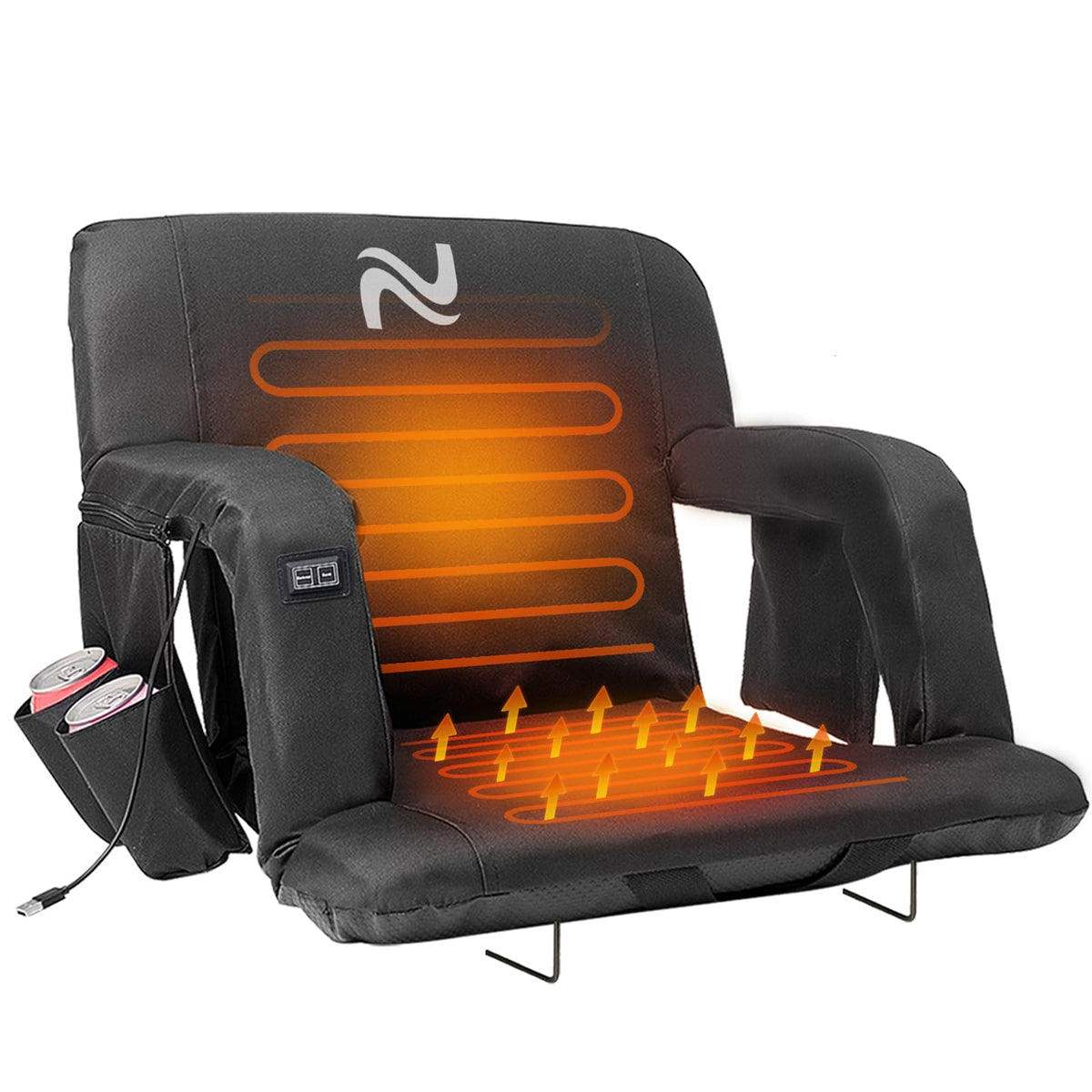 Wide Heated Stadium Seat with Back Support & Cushion M3255