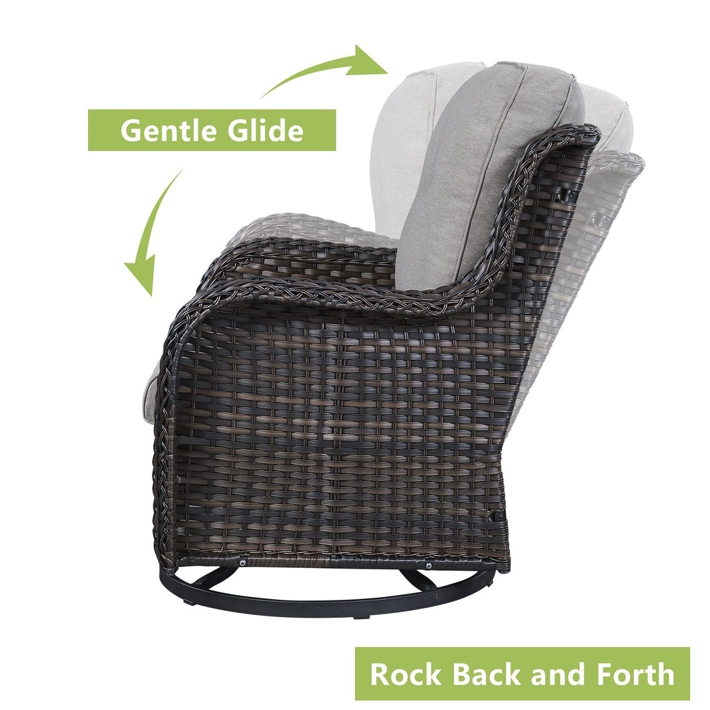 5 Piece Rattan Wicker Patio Furniture Set with Swivel Rocker Chairs Ottomans and Sofa E9921
