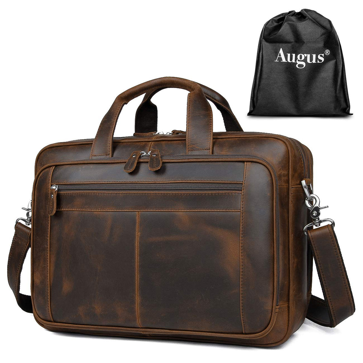 Leather 16" Laptop Briefcase with Luggage Strap C861