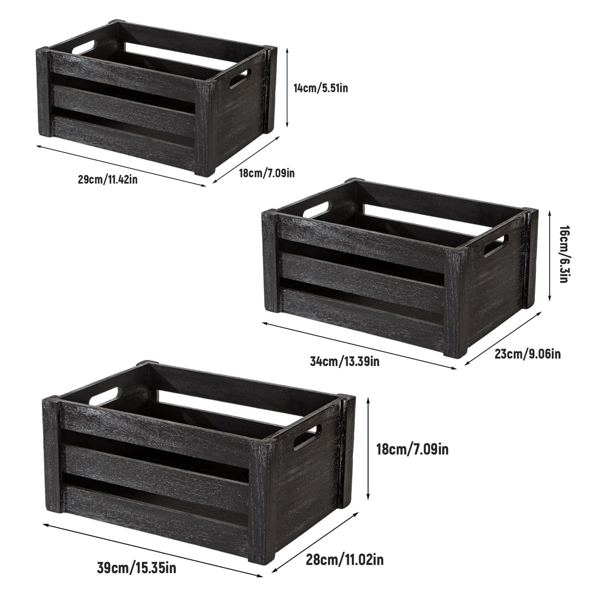 Set of 3 Nesting Wooden Crates with Handles N74679