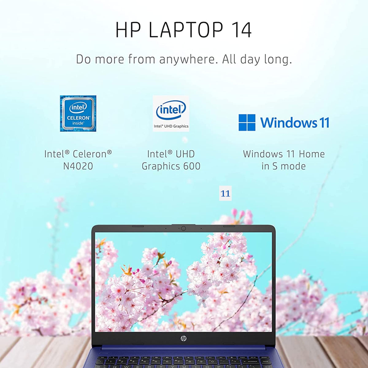 14" HD Laptop, Intel Celeron, 4GB Memory, 64GB eMMC, Blue C6123