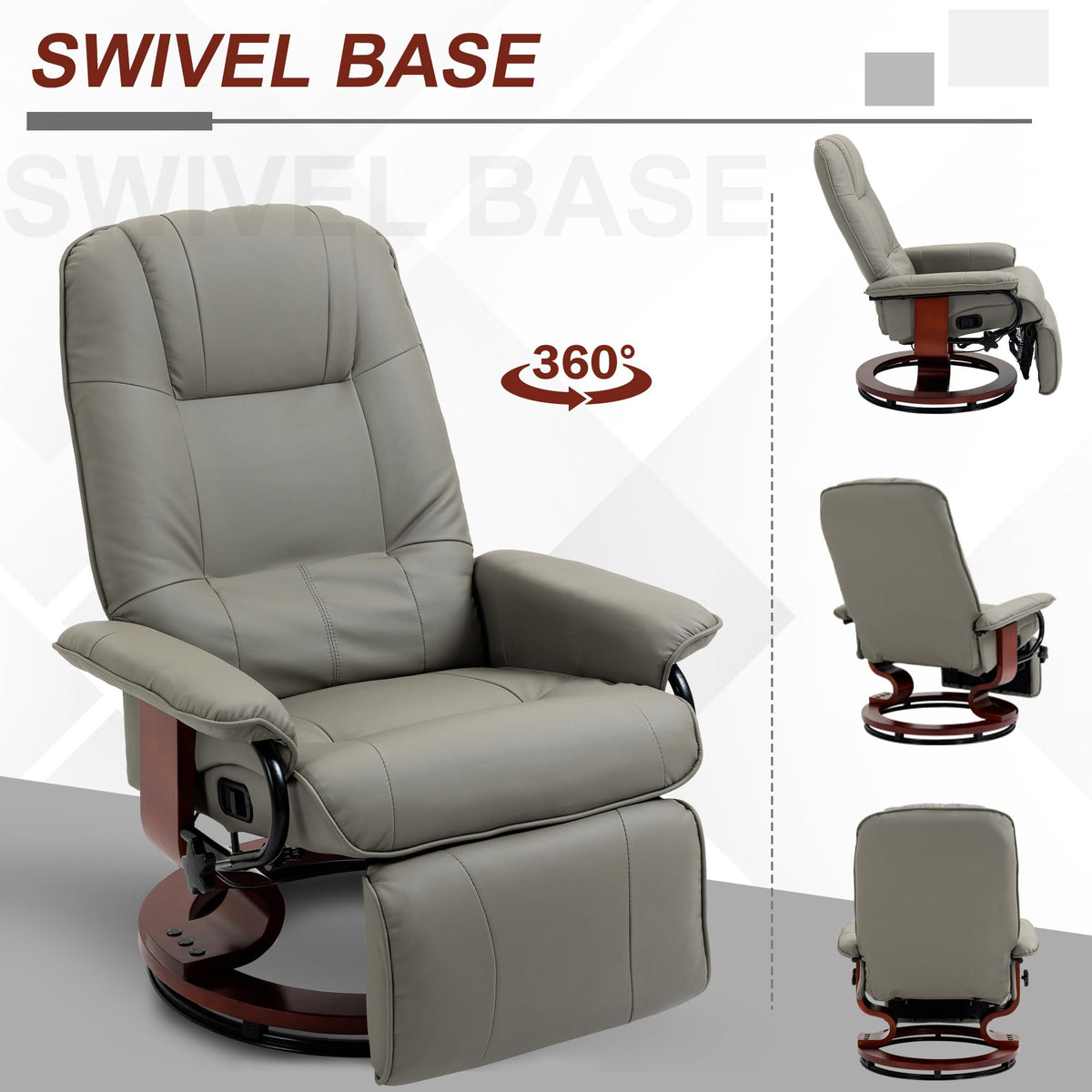 Gray PU Leather Swivel Recliner Chair M396608