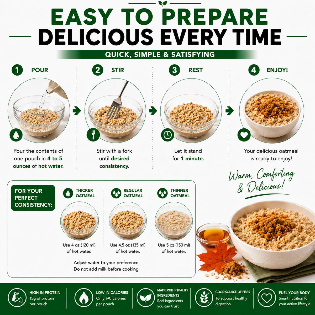 High Protein Instant Oatmeal Mix, 15g Protein, 7 Servings, Maple Brown Sugar D9324