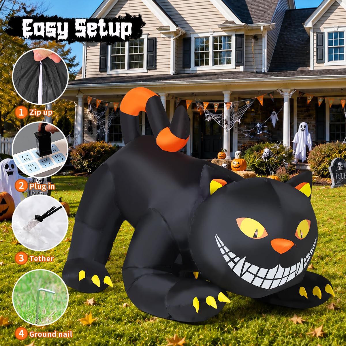 6 FT Halloween Inflatable Black Cat with LED Lights V5800