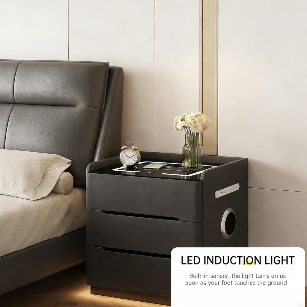 Dark Grey LED Nightstand with Wireless Charging B524