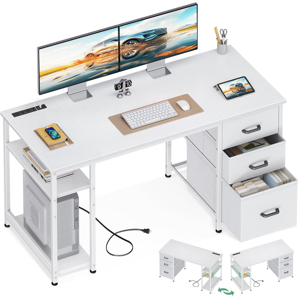 51 Inch White Computer Desk with Drawers H811