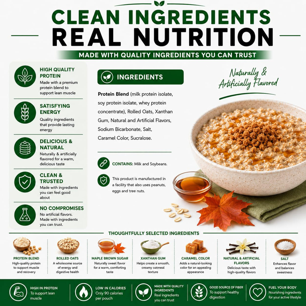 High Protein Instant Oatmeal Mix, 15g Protein, 7 Servings, Maple Brown Sugar D9324