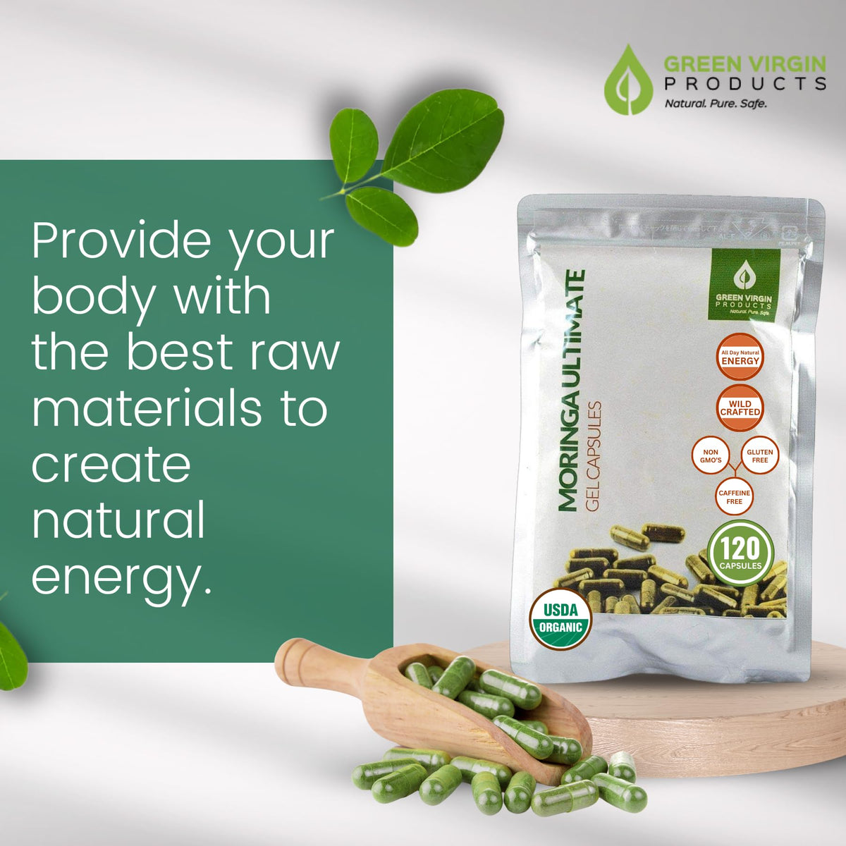 Organic Moringa Leaf Powder Vegan Capsules I85307