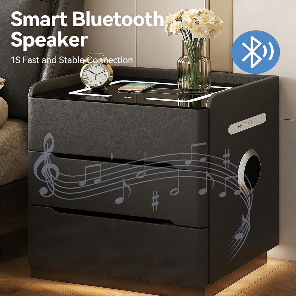 Dark Grey LED Nightstand with Wireless Charging B524
