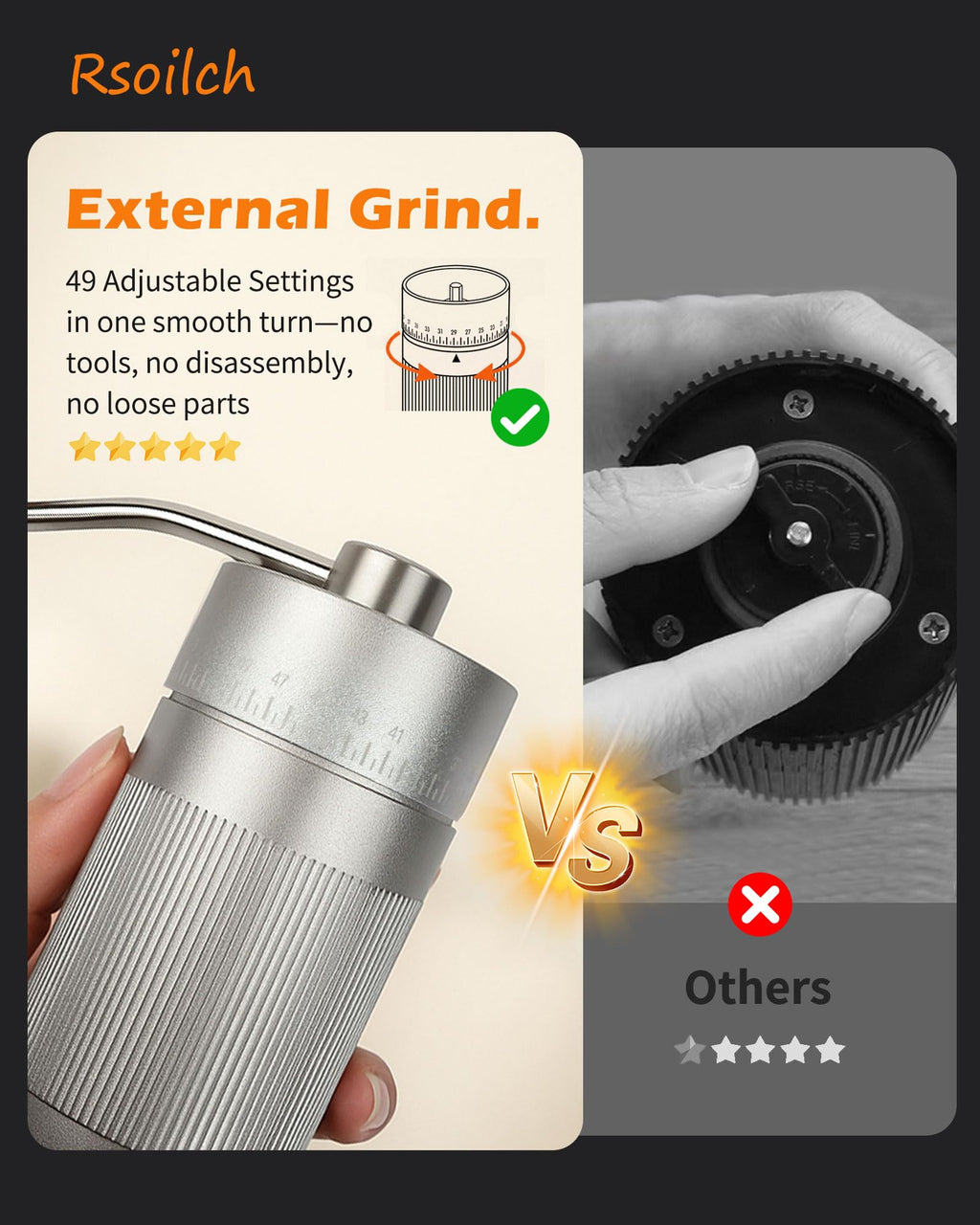 Manual Stainless Steel Conical Burr Coffee Grinder Y651
