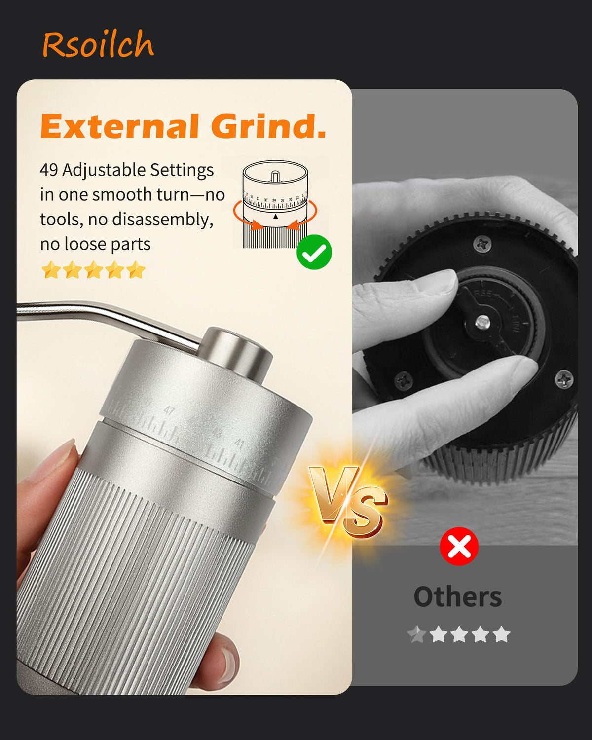 Manual Stainless Steel Conical Burr Coffee Grinder Y651