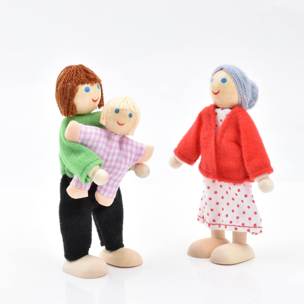 Wooden Dollhouse Dolls Family Set of 8 Miniature Figures and 2 Pets D2759