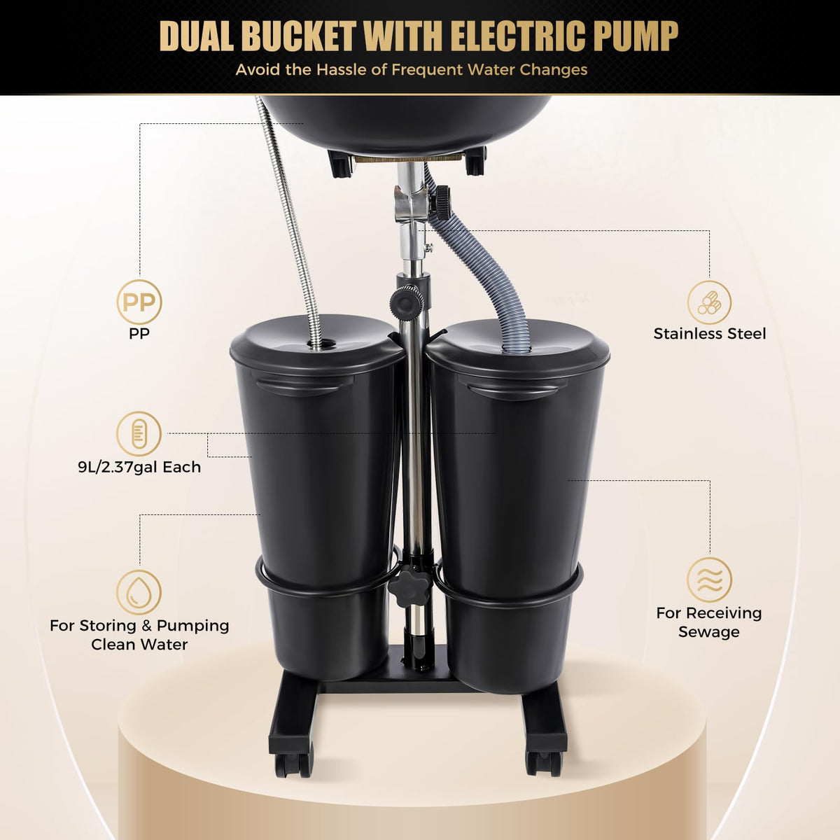Portable Electric Pump Shampoo Basin with 2 Buckets B307028