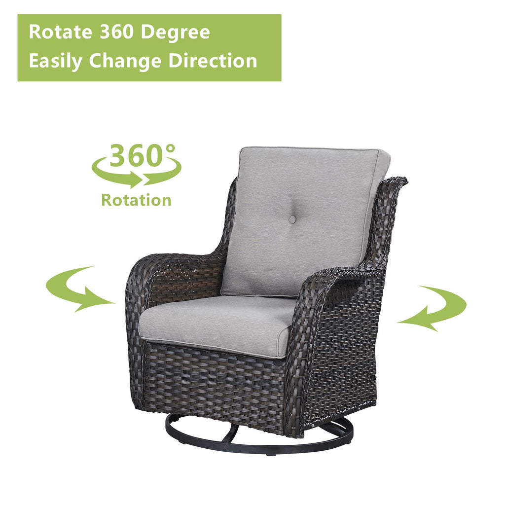 5 Piece Rattan Wicker Patio Furniture Set with Swivel Rocker Chairs Ottomans and Sofa E9921