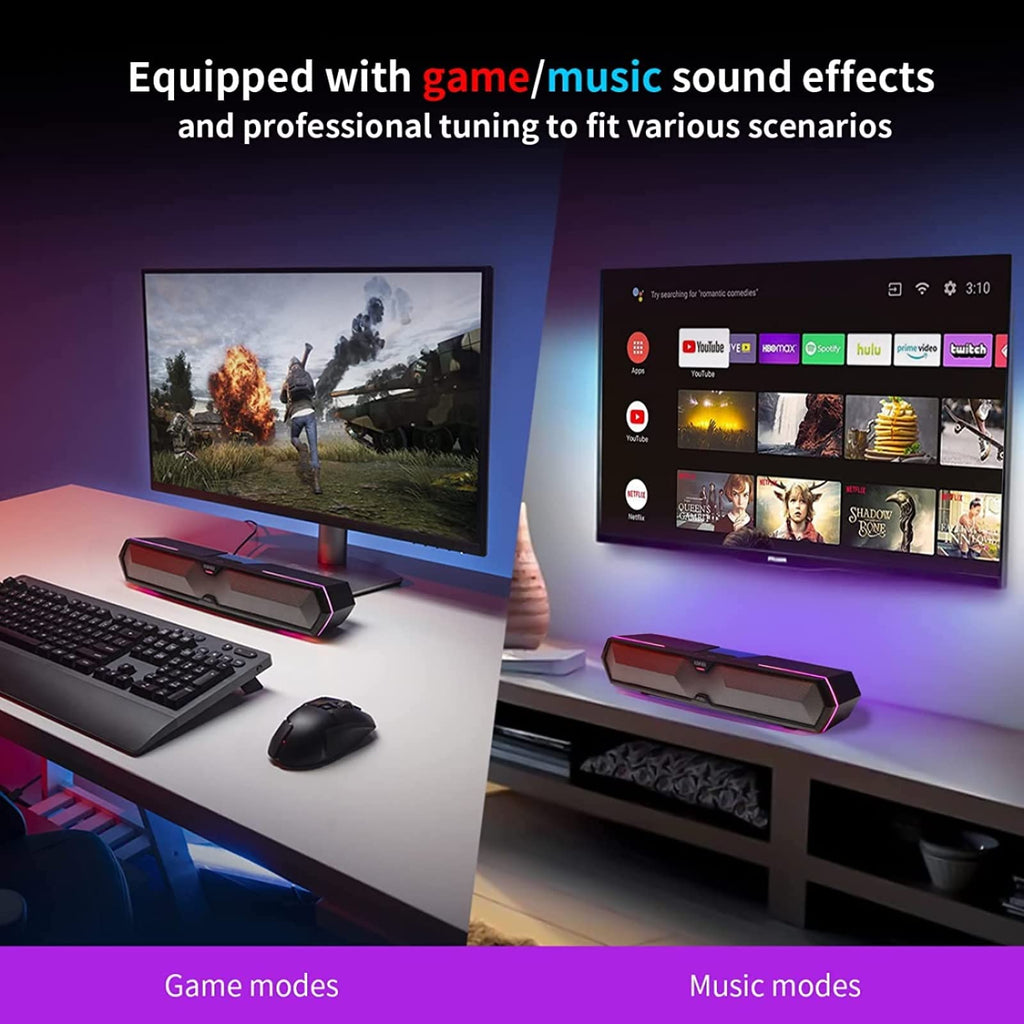 Computer Sound Bar with Deep Bass RGB Microphone Bluetooth 5.3 USB S30418