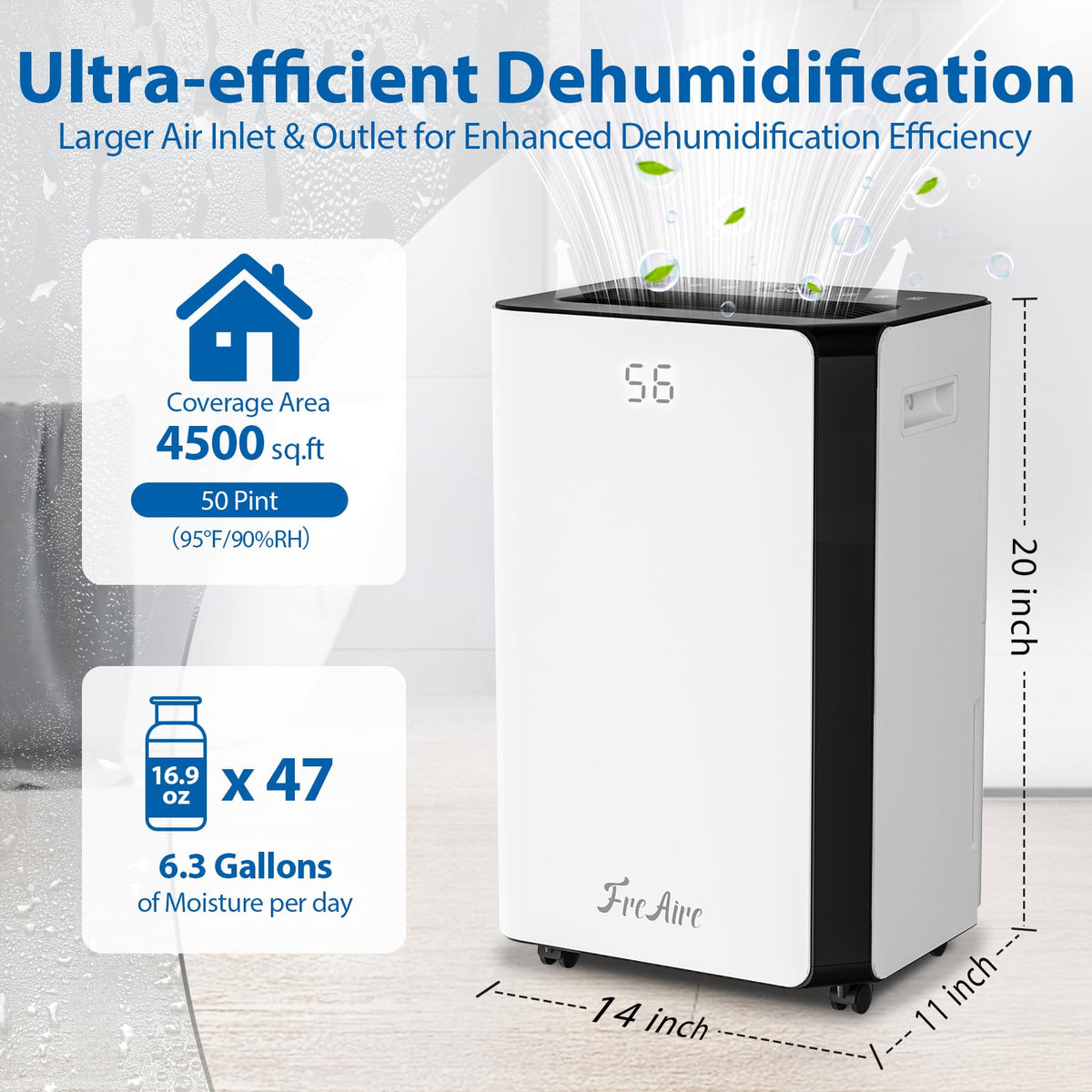 4,500 Sq. Ft. 50 Pint Dehumidifier with Auto or Manual Drainage A8356