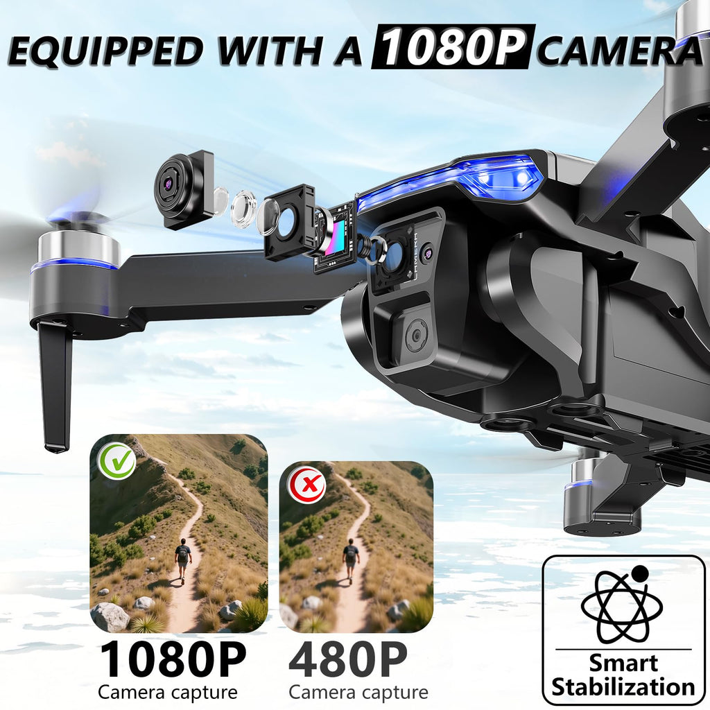 Foldable Mini FPV Drone with 1080P Camera, Carrying Case, 2 Batteries E1858