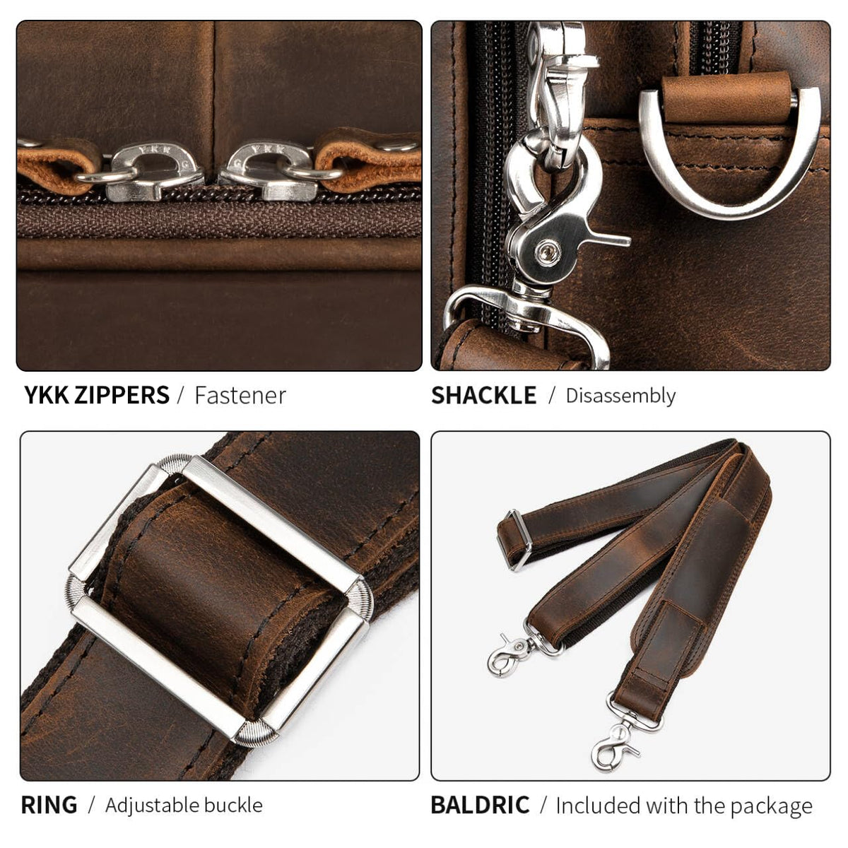 Leather 16" Laptop Briefcase with Luggage Strap C861