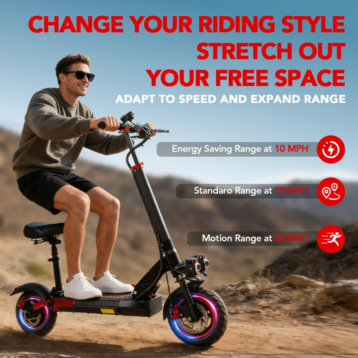 Electric Scooter with Seat, 1200W Motor, 28 MPH Top Speed W658155