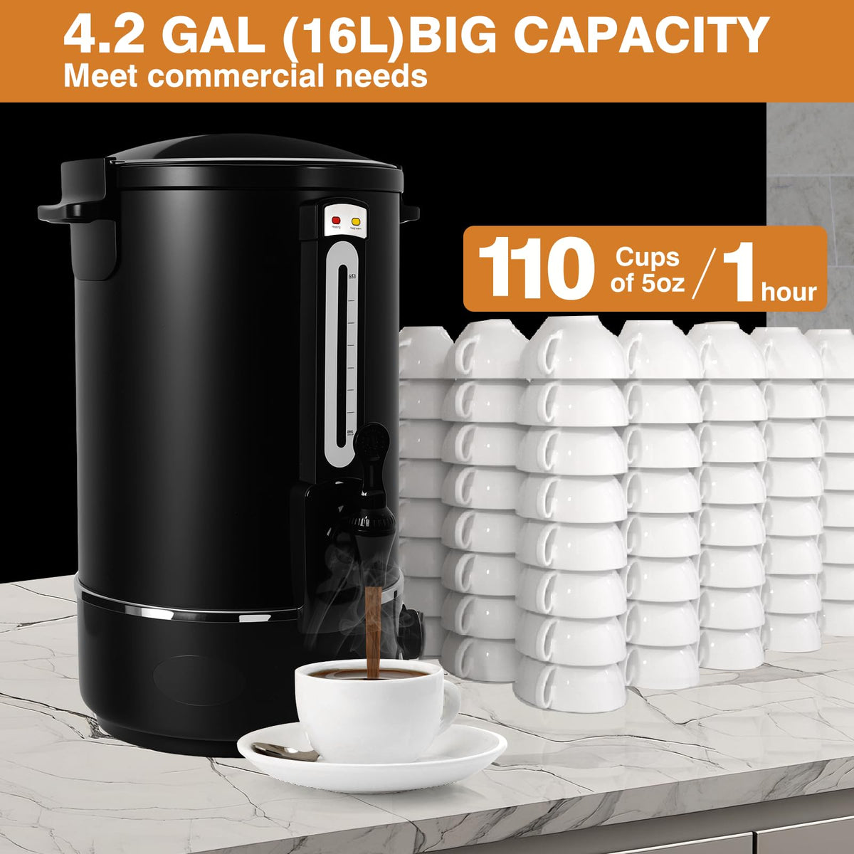 110 Cups Black Stainless Steel Commercial Coffee Urn K222