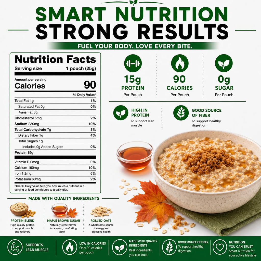High Protein Instant Oatmeal Mix, 15g Protein, 7 Servings, Maple Brown Sugar D9324
