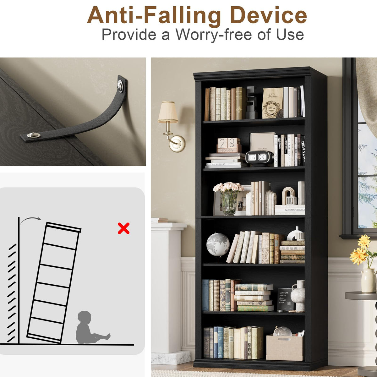 Black Tall Bookshelf W457