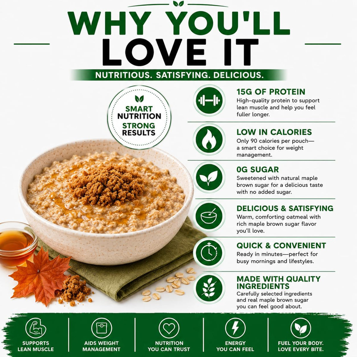 High Protein Instant Oatmeal Mix, 15g Protein, 7 Servings, Maple Brown Sugar D9324