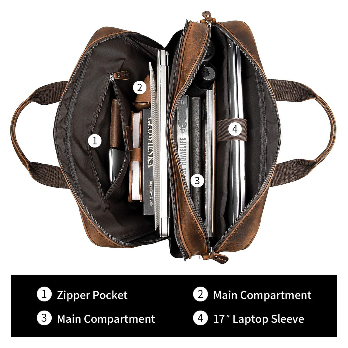 Leather 16" Laptop Briefcase with Luggage Strap C861