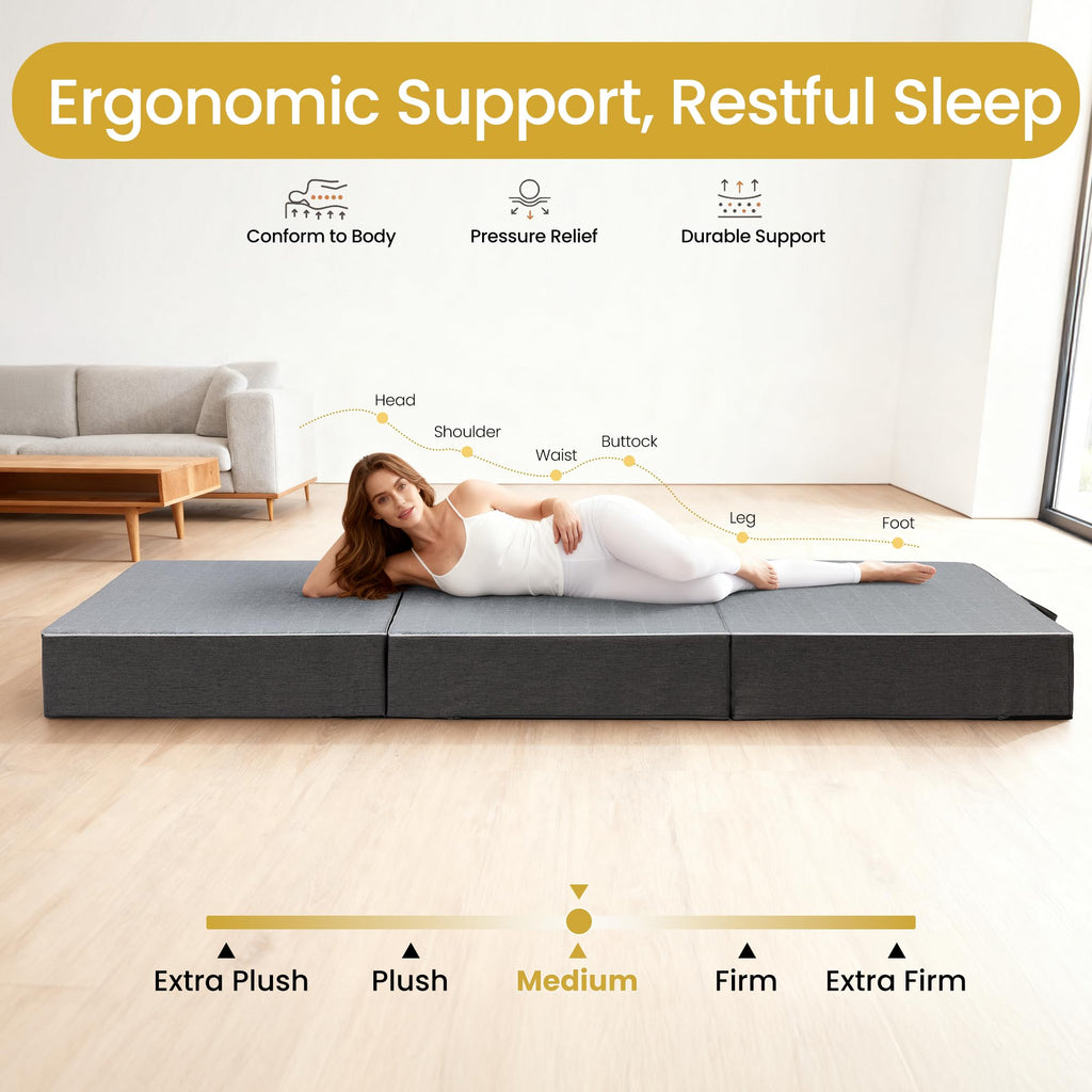 Queen Size 6 Inch Memory Foam Tri Folding Mattress W24322