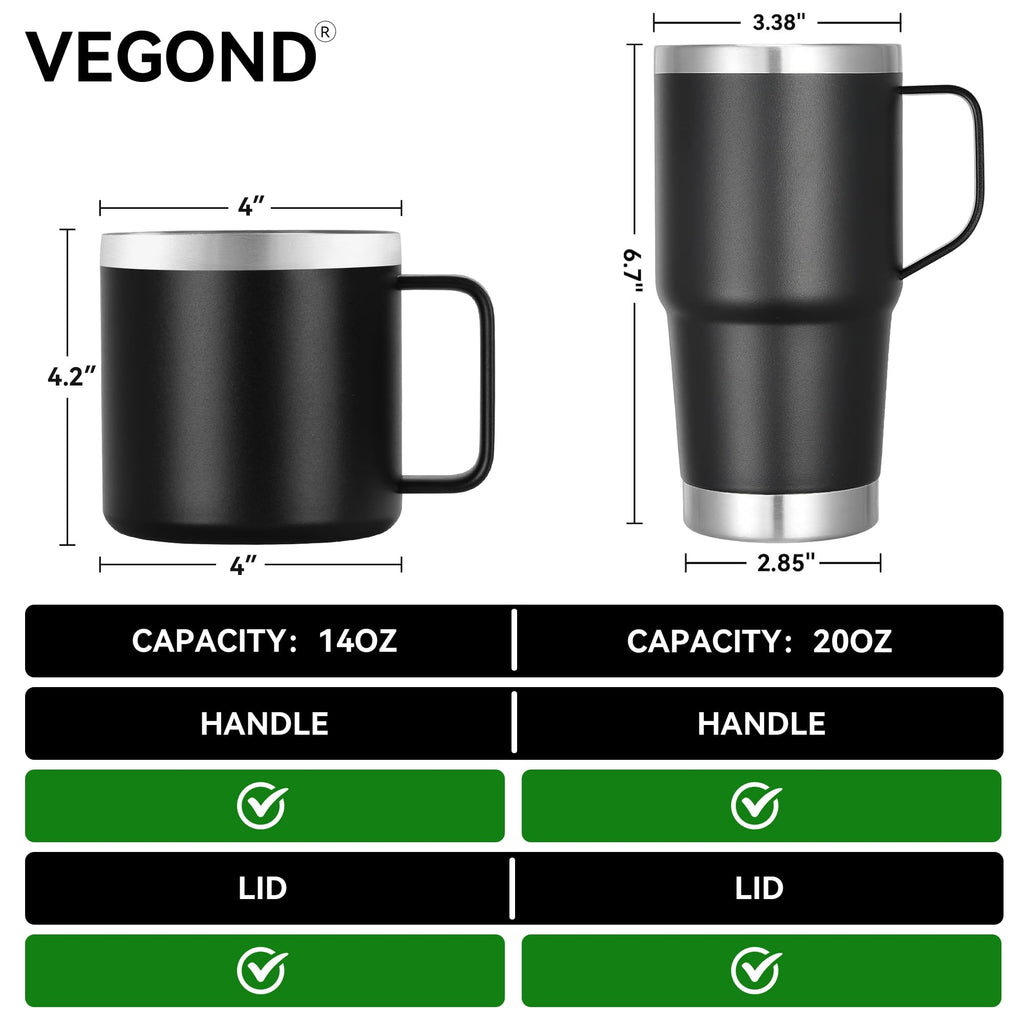 14 oz Insulated Stainless Steel Travel Coffee Mug with Handle and Lid H689