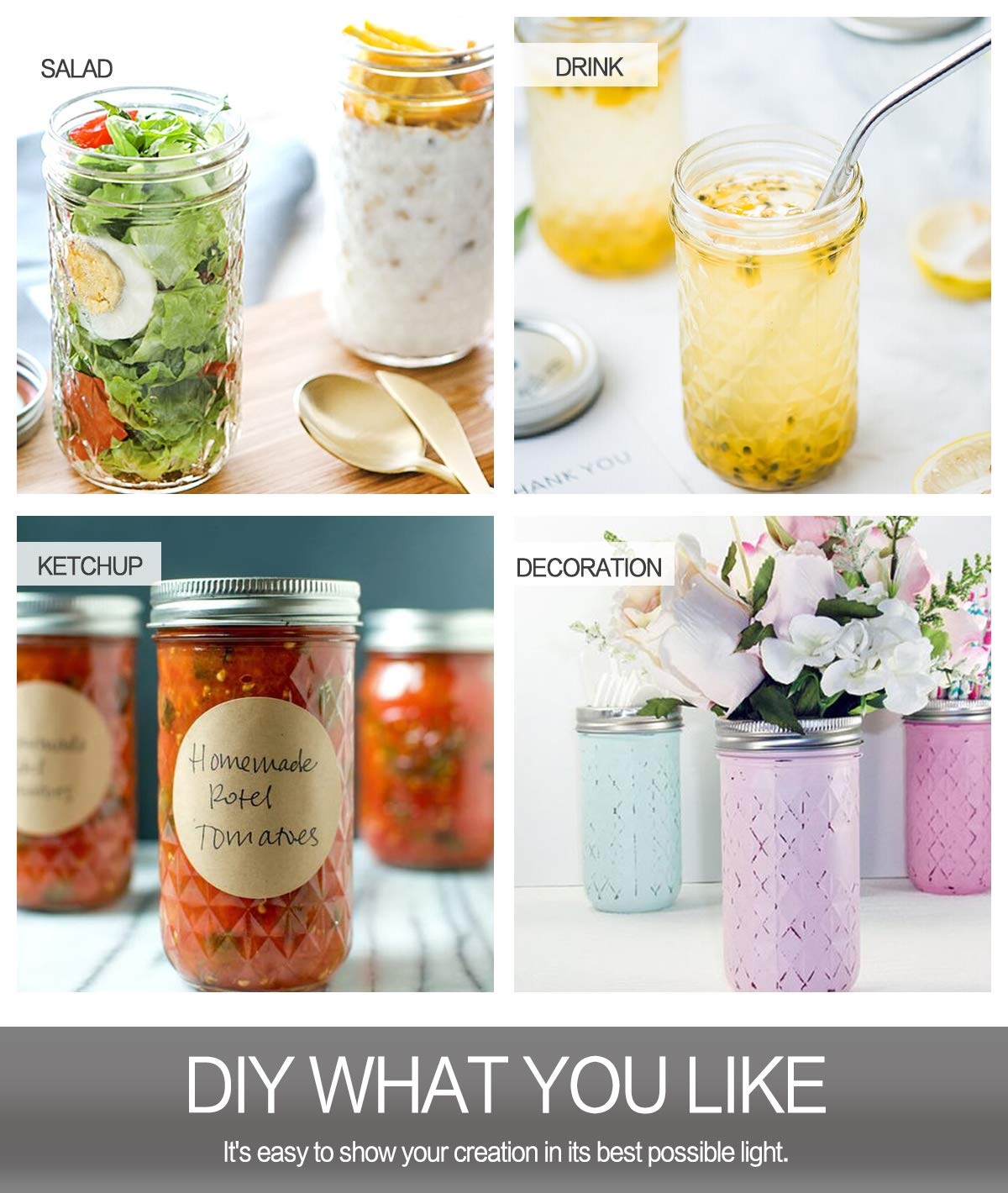 22 oz Wide Mouth Mason Jars with Lids and Bands C372