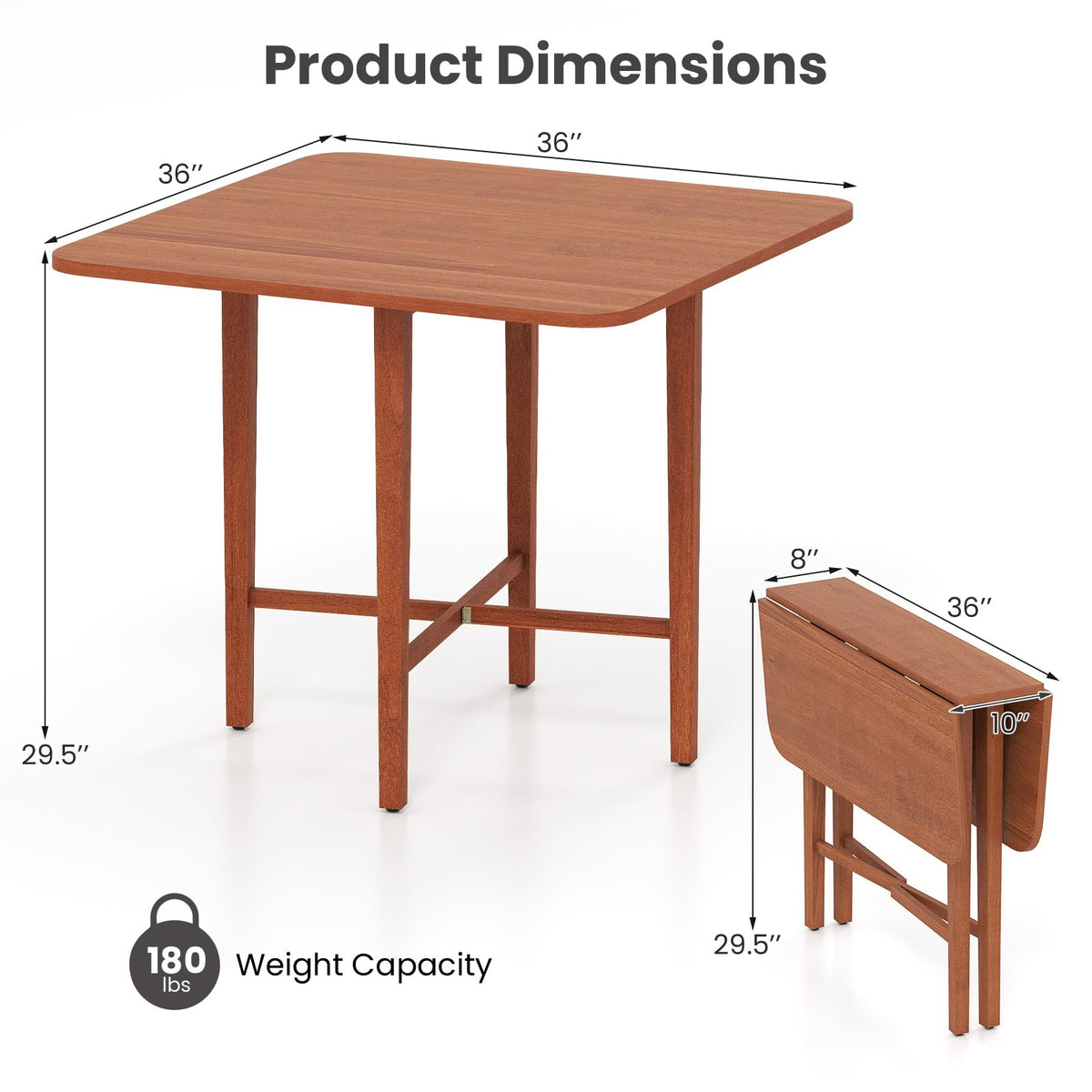 36" Foldable Square Wooden Dining Table Y424