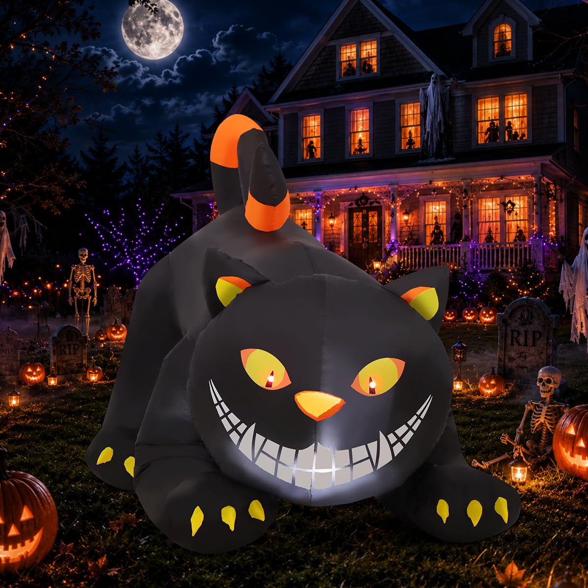 6 FT Halloween Inflatable Black Cat with LED Lights V5800