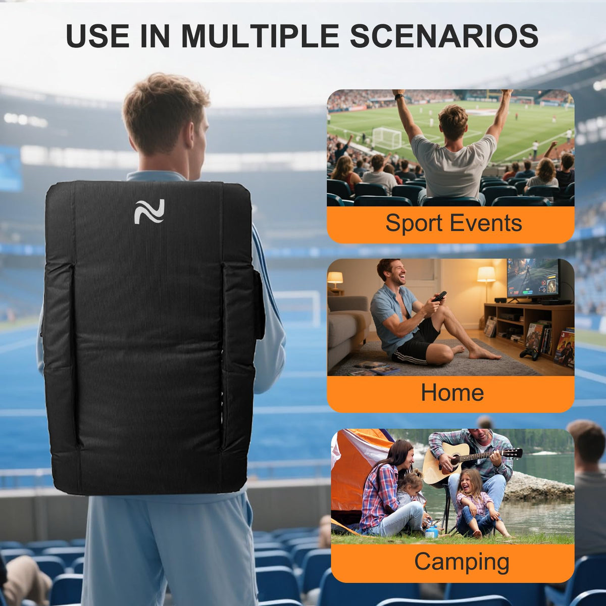 Wide Heated Stadium Seat with Back Support & Cushion M3255