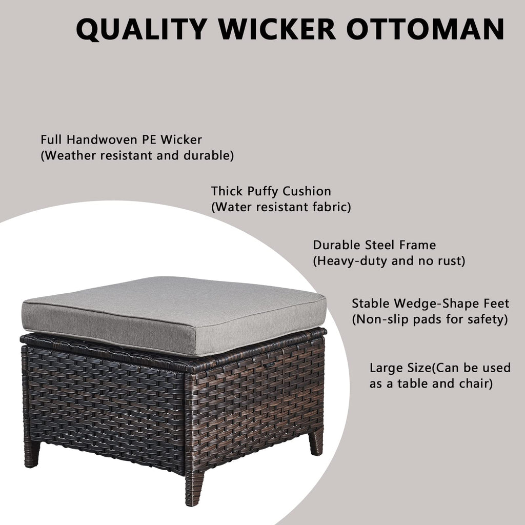 5 Piece Rattan Wicker Patio Furniture Set with Swivel Rocker Chairs Ottomans and Sofa E9921