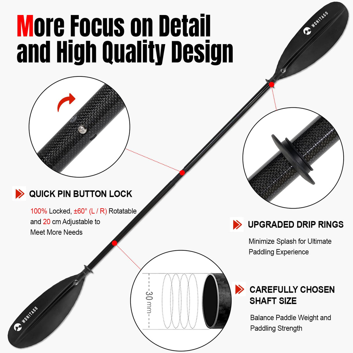 Adjustable Lightweight Carbon Fiber Kayak Paddle J2011