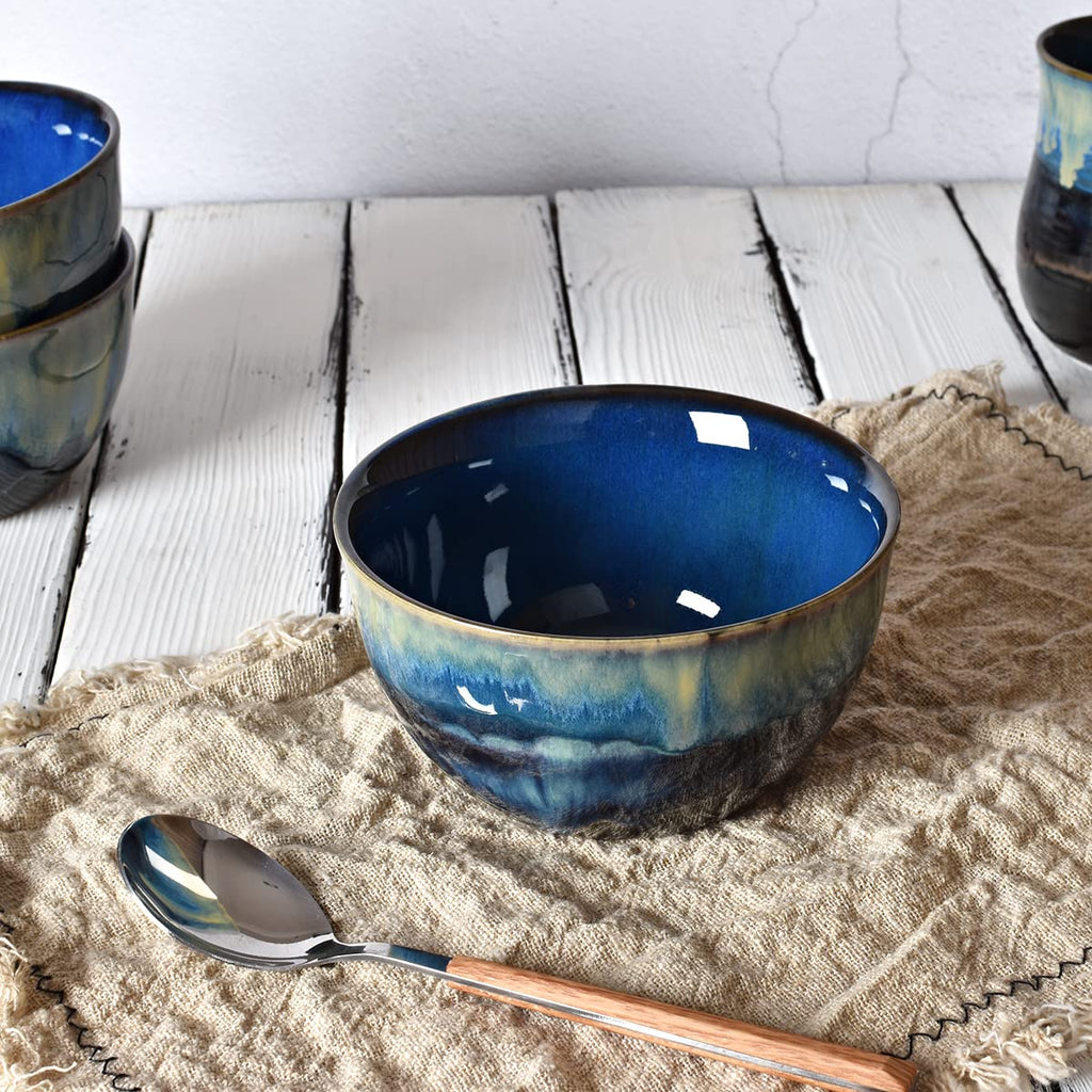 Blue Stoneware Cereal Bowls Set of 4, 26 Oz B5662