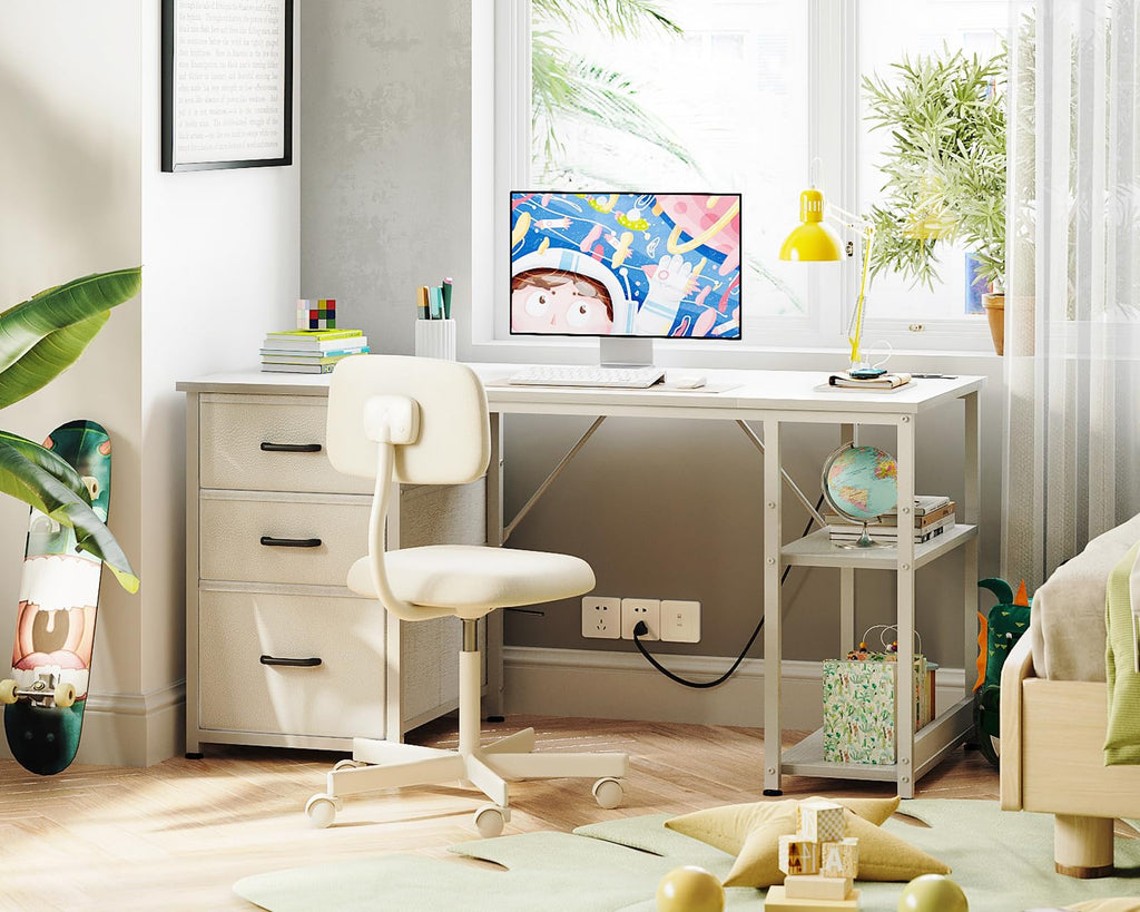 51 Inch White Computer Desk with Drawers H811