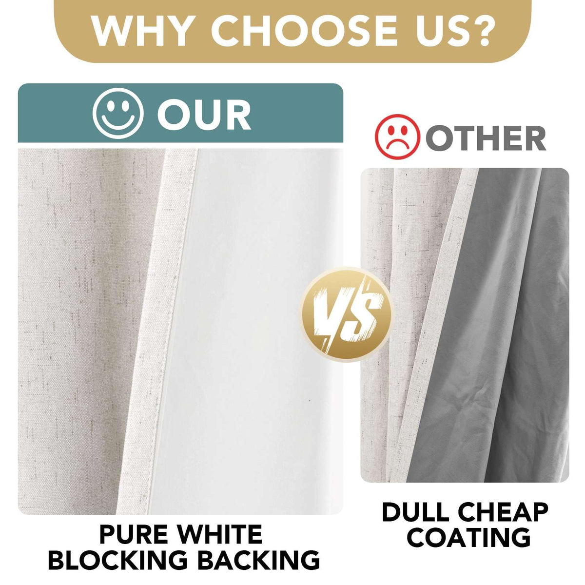 100% Blackout Linen Curtains 84" L 2 Panels Ivory P674