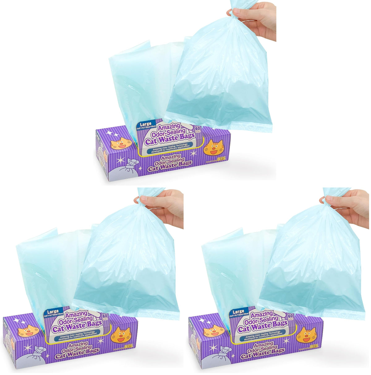 Unscented Cat Waste Disposal Bags 60 Count Pack of 3 I48557