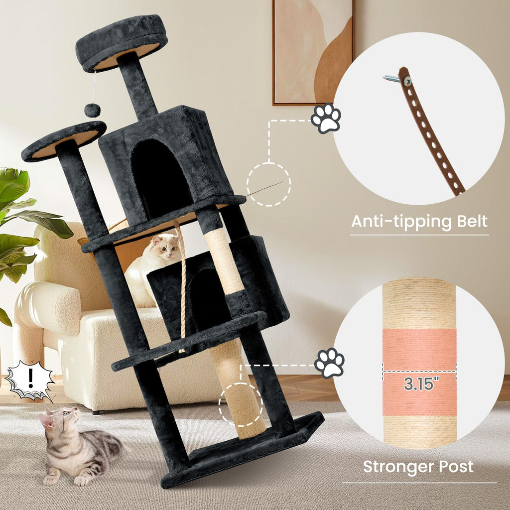 58.5inch Plush Multi-Level Cat Tree Tower with Cat Cave and Scratching Post Y485