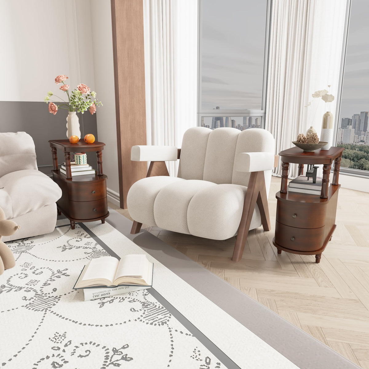 Solid Wood End Table with 2 Drawers B64992