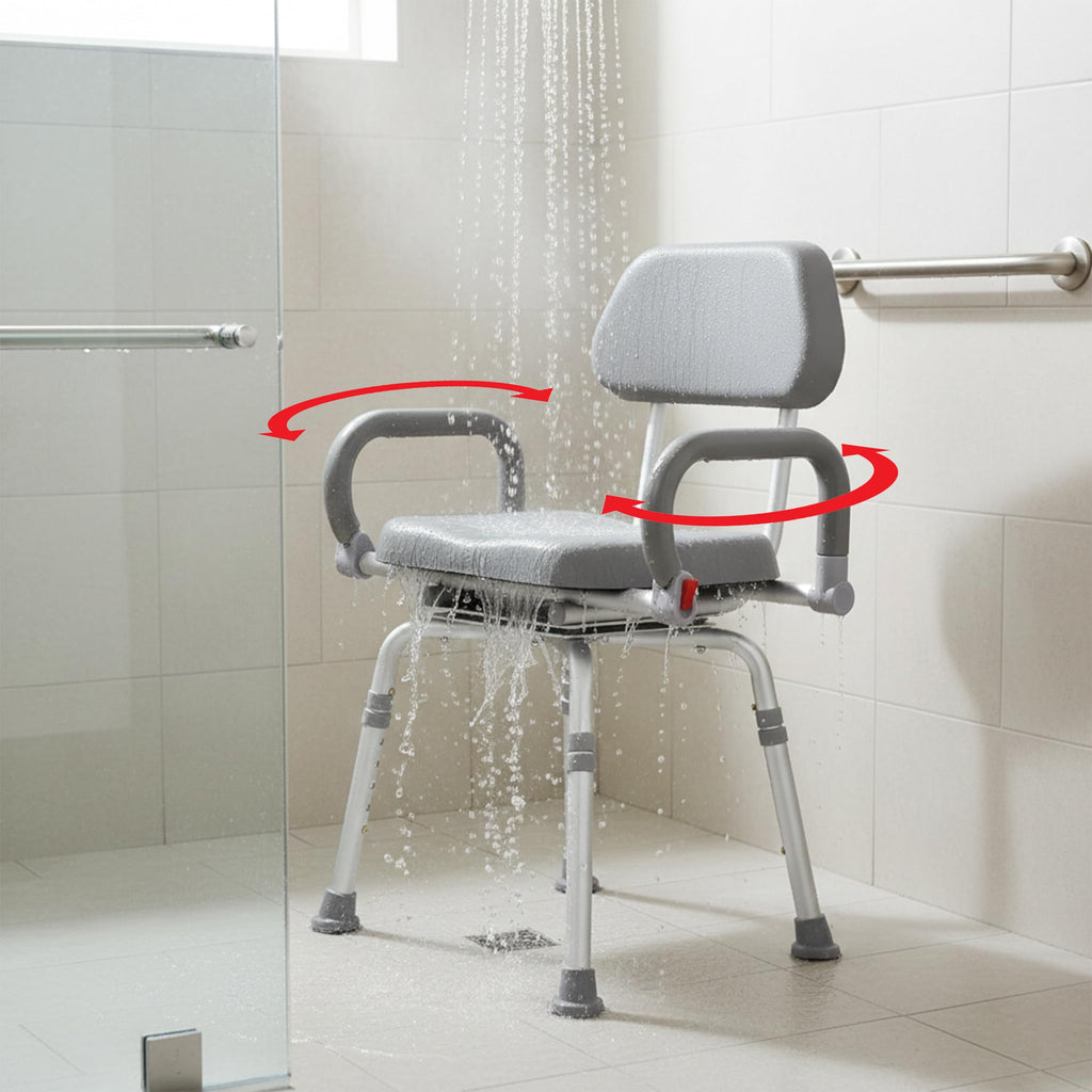 Gray Pivoting Shower Chair with Padded Back and Arms U1397