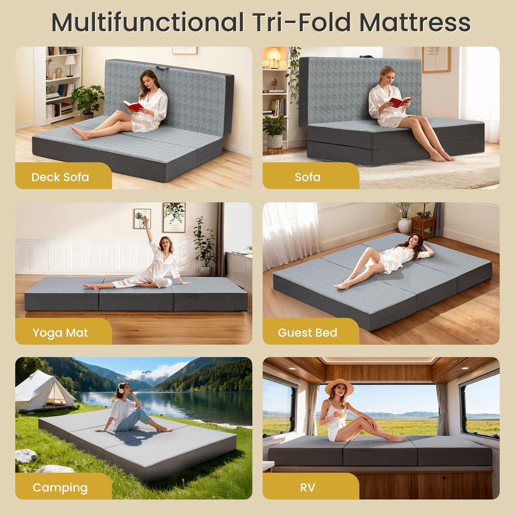 Queen Size 6 Inch Memory Foam Tri Folding Mattress W24322
