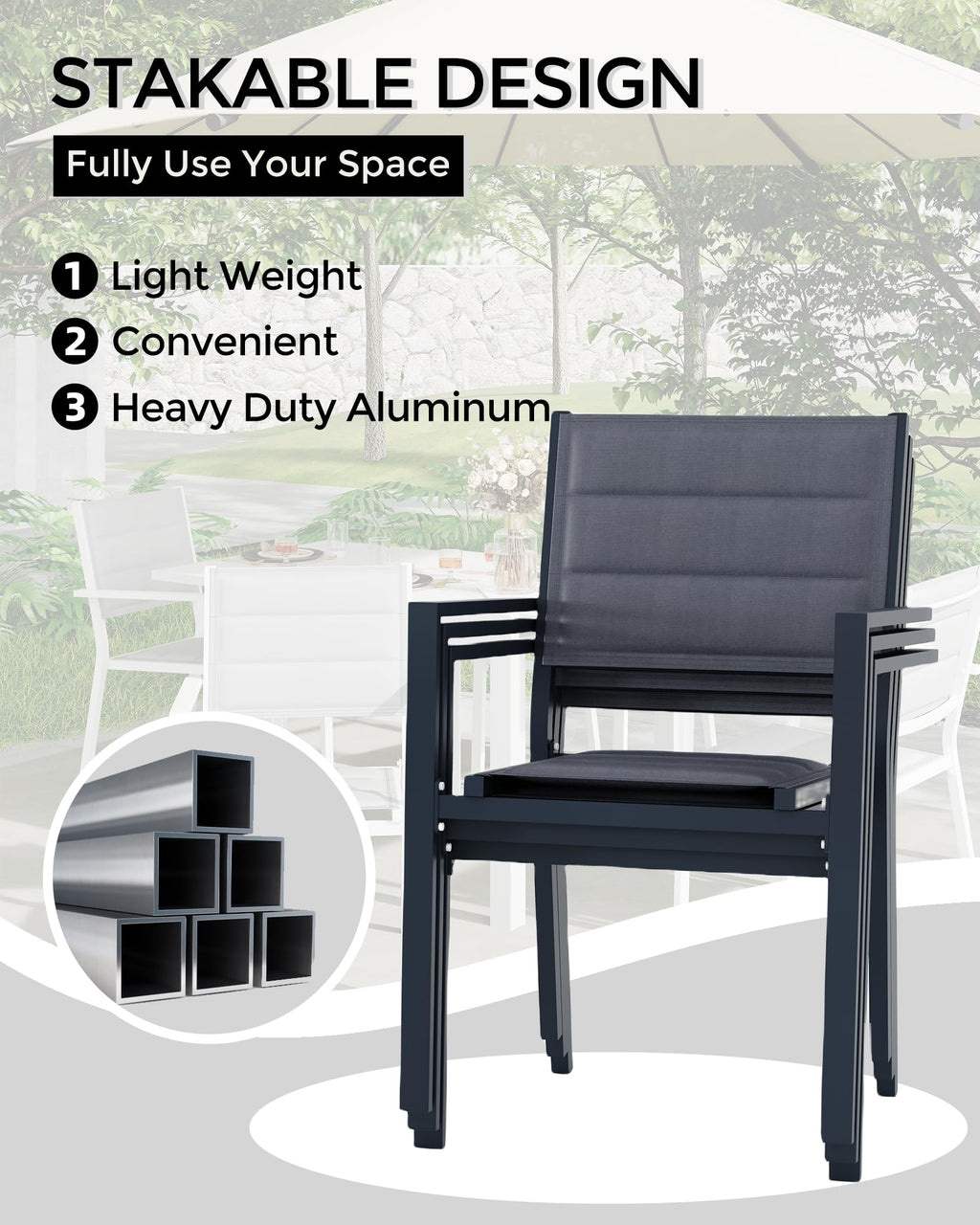 Aluminum Stackable Patio Dining Chairs Set of 2 Dark Grey R7379