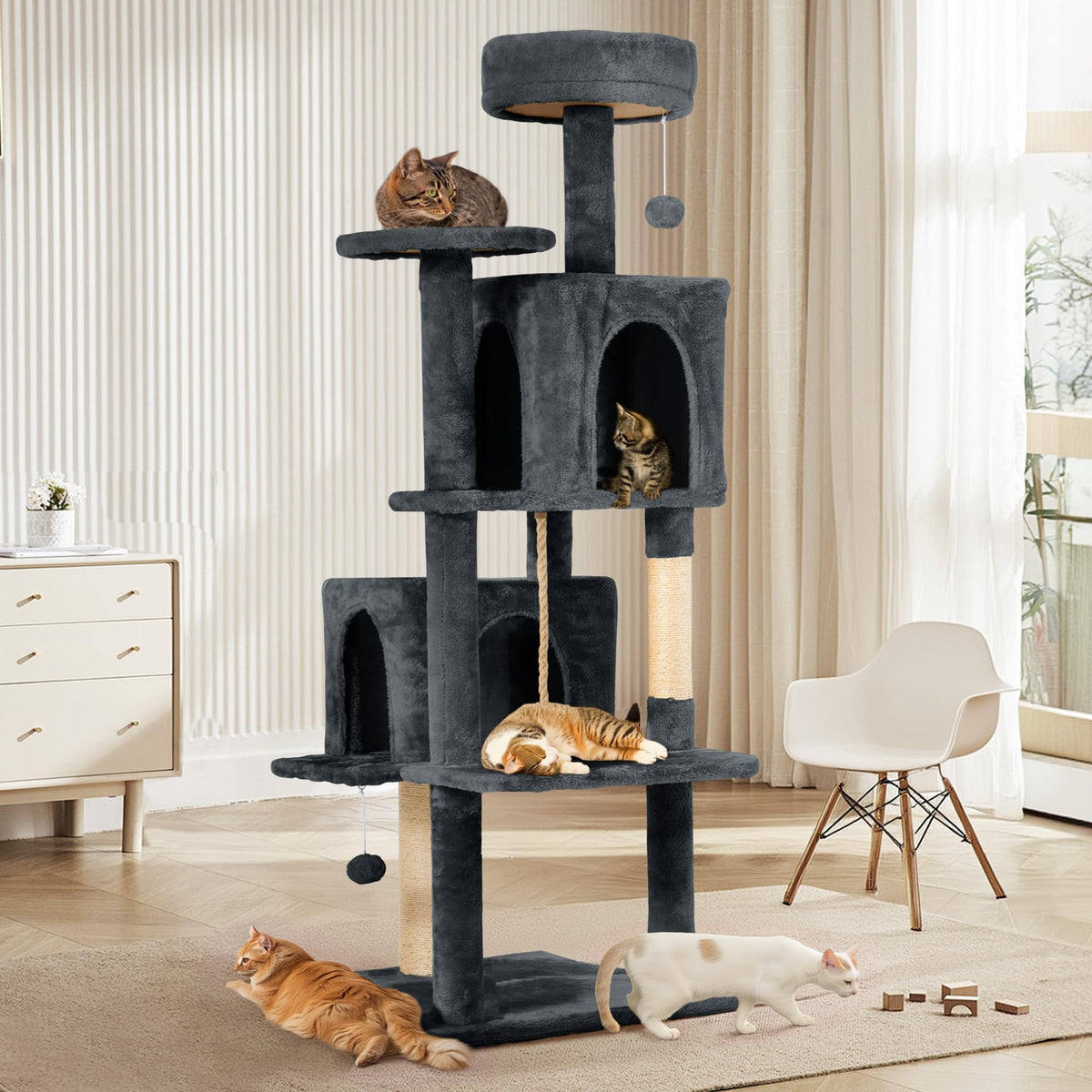 58.5inch Plush Multi-Level Cat Tree Tower with Cat Cave and Scratching Post Y485