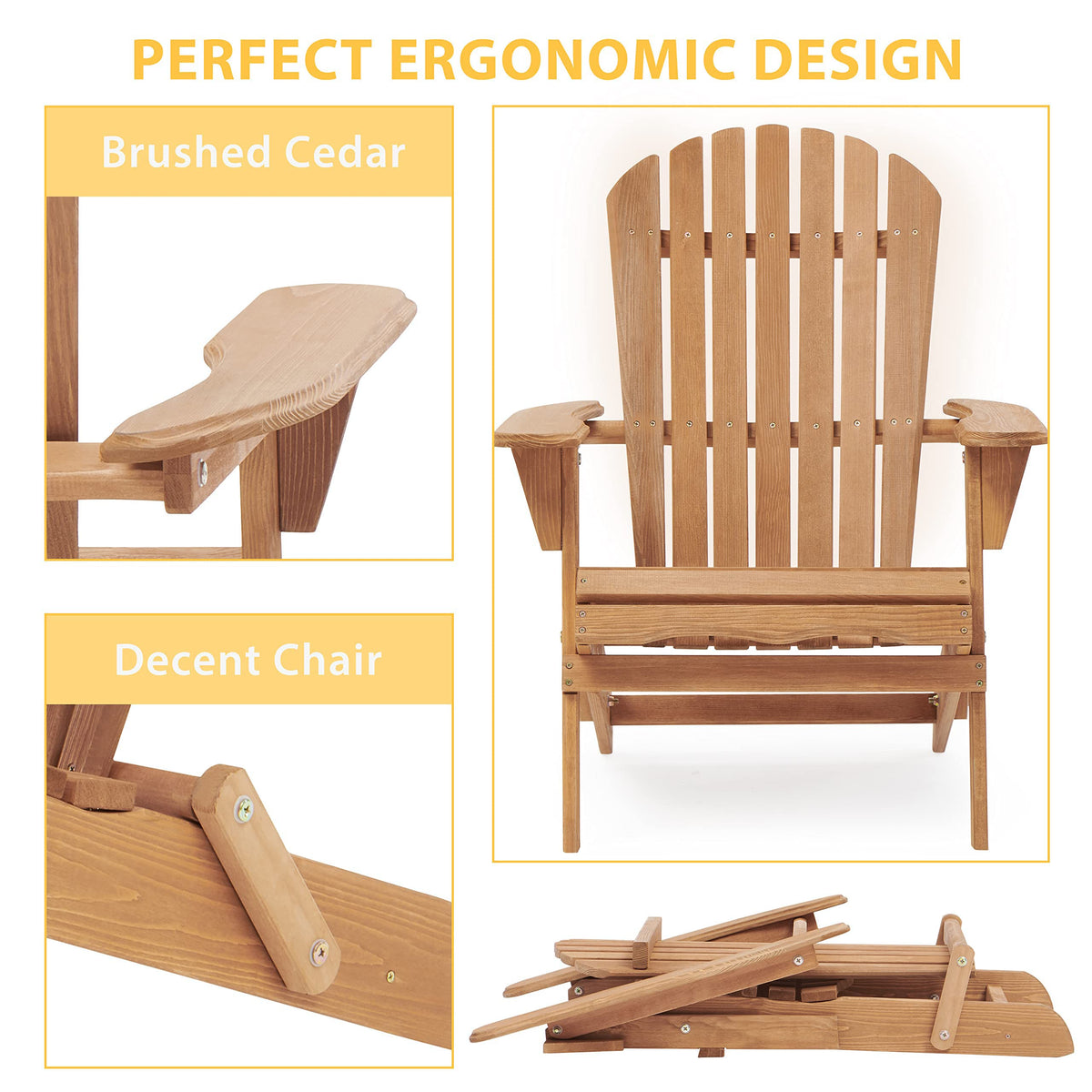 Wooden Folding Adirondack Chair Set of 2 Solid Cedar Light Brown Q184